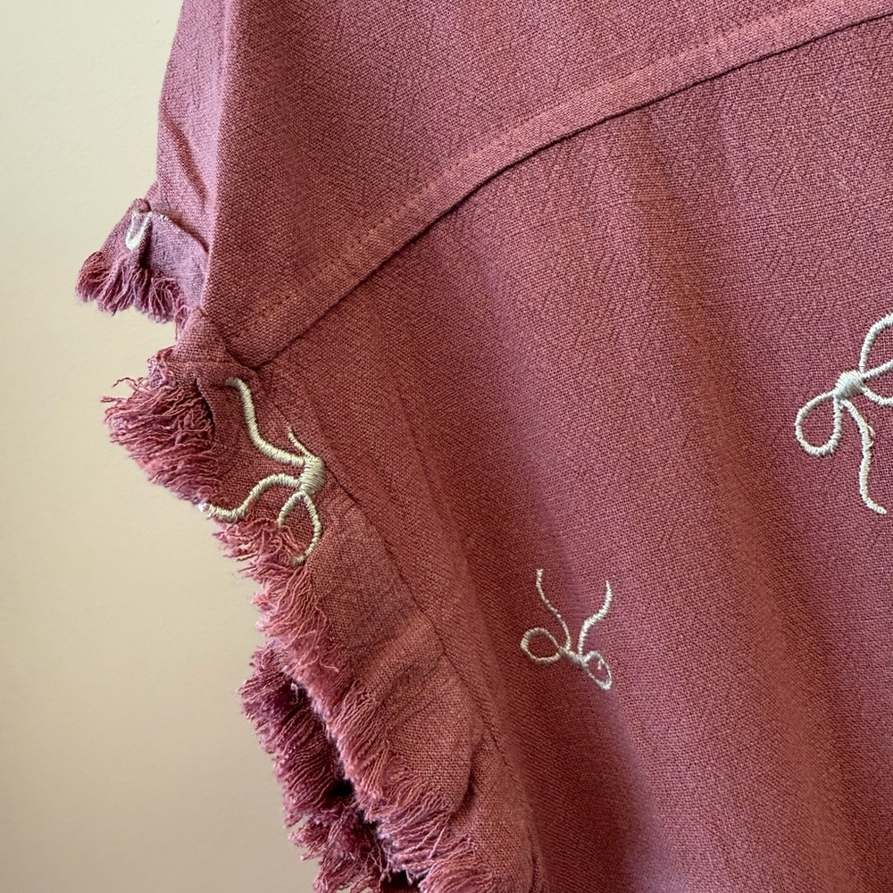 Dusty Rose Ribbon Embroidered Button-Front Mini Dress- Umgee - Picture 5 of 6